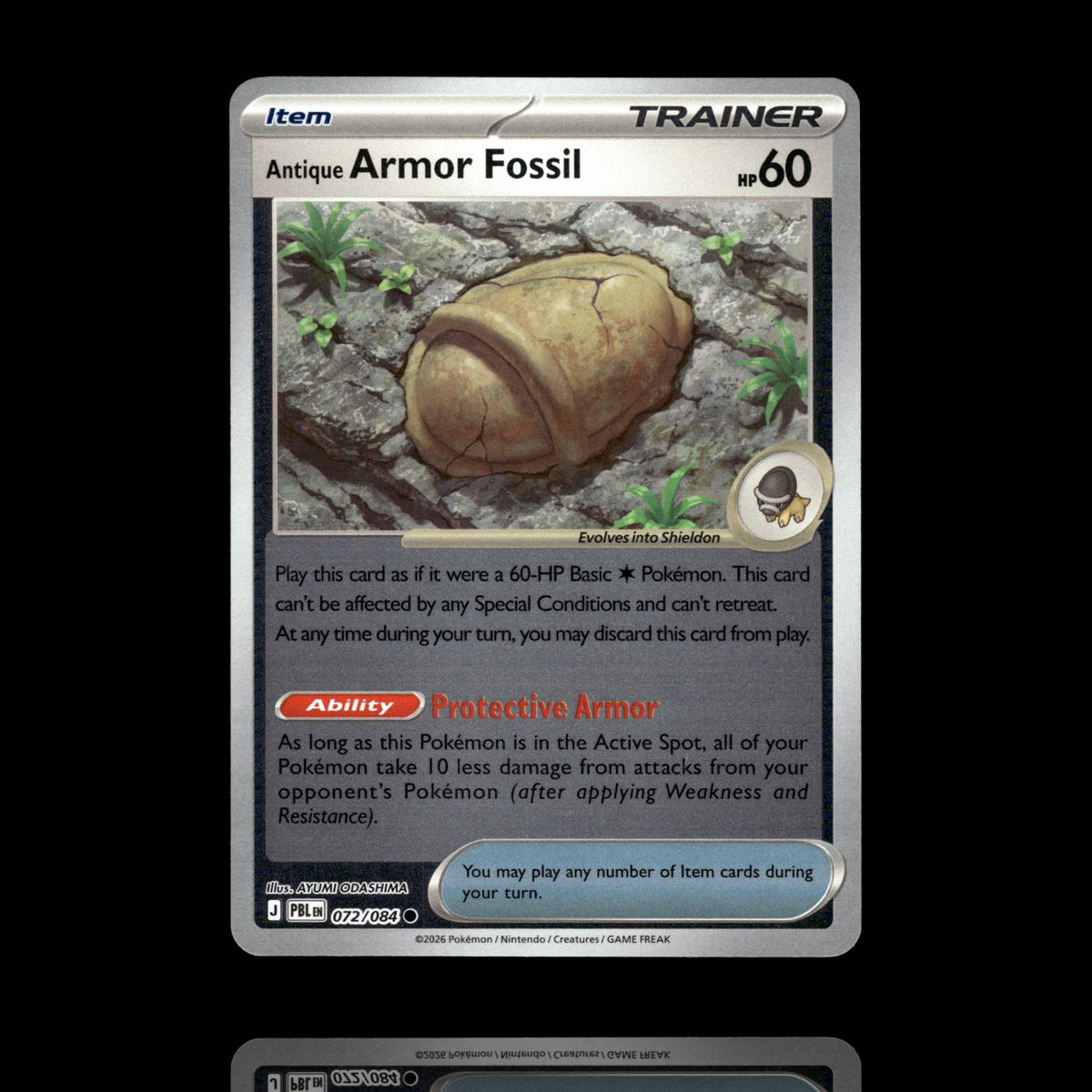 ▸ Antique Armor Fossil | ME05: Pitch Black | Reverse Holo | 072/084 | NM