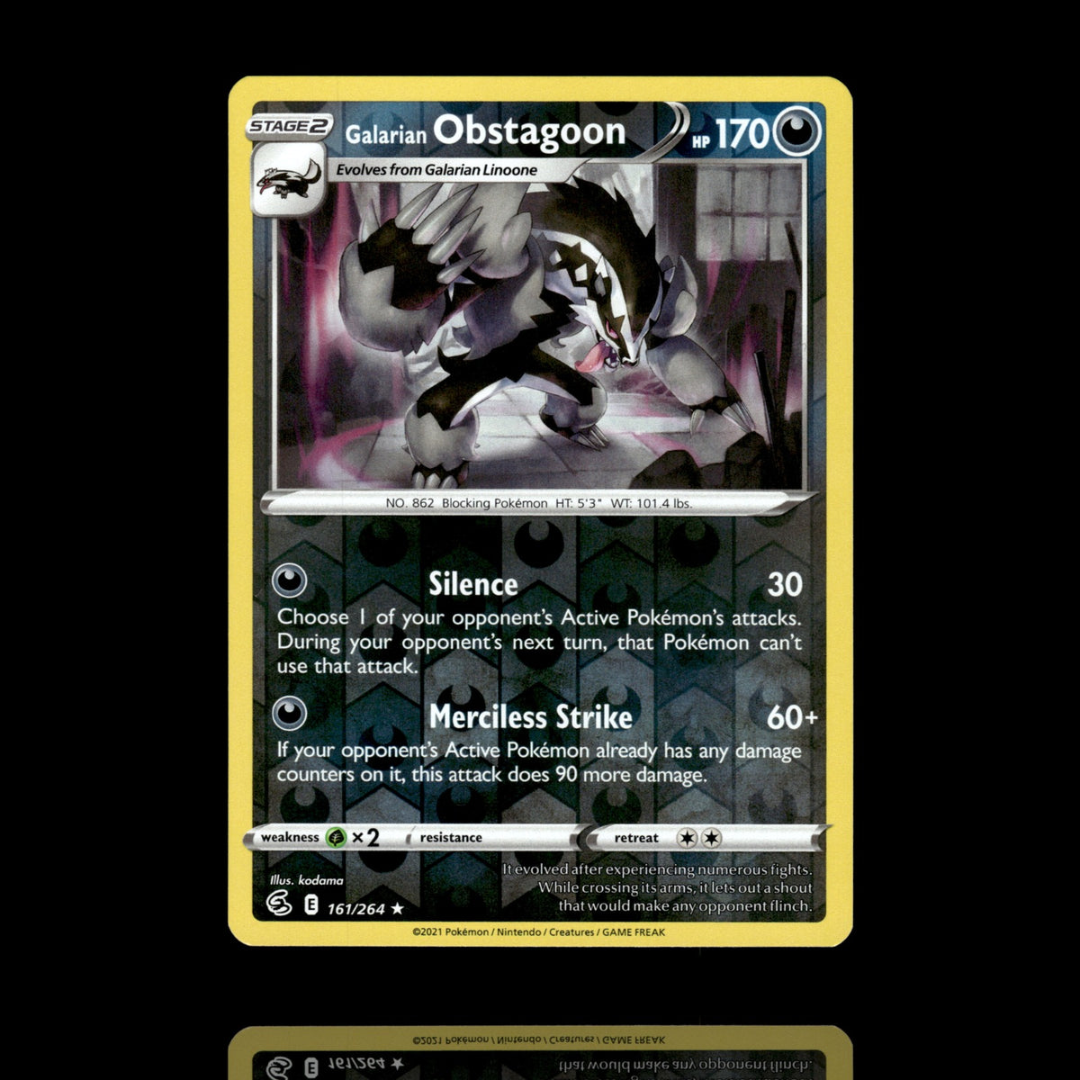 ▸ Galarian Obstagoon | SWSH08: Fusion Strike | Reverse Holo | 161/264 | NM