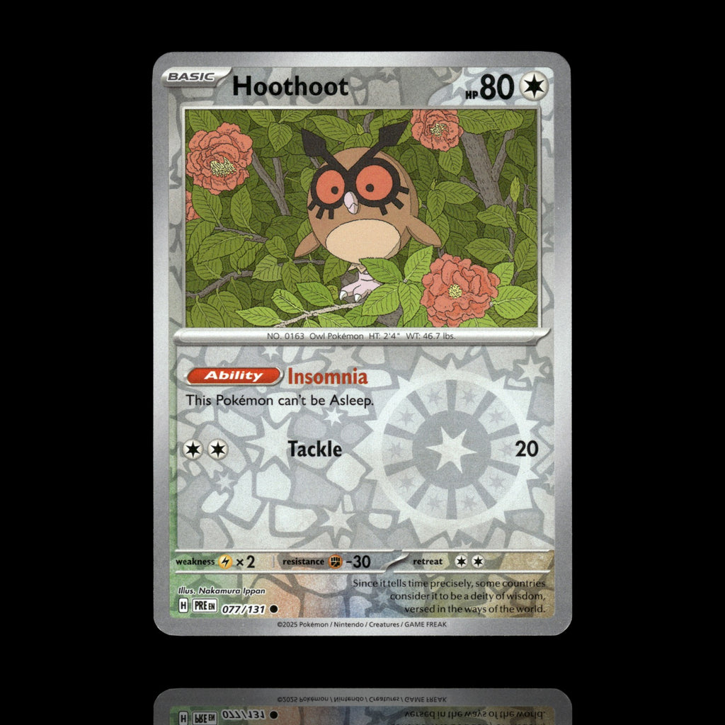 ▸ Hoothoot | SV: Prismatic Evolutions | Reverse Holo | 077/131 | NM