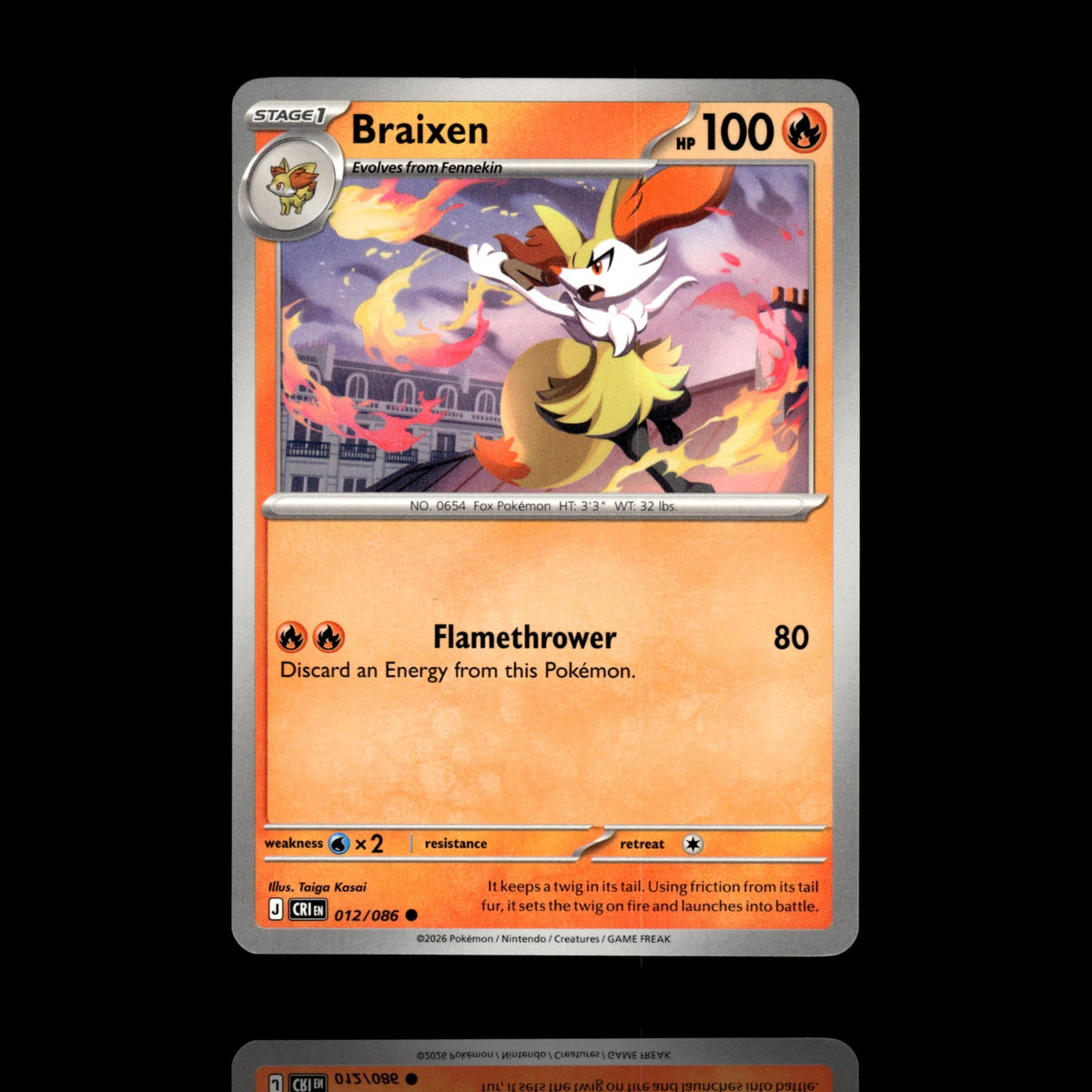 ▸ Braixen | ME04: Chaos Rising | Common | 012/086 | NM