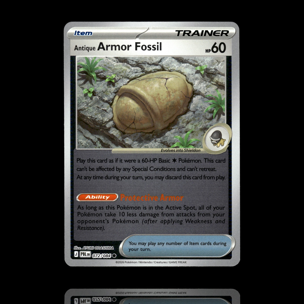 ▸ Antique Armor Fossil | ME05: Pitch Black | Reverse Holo | 072/084 | NM