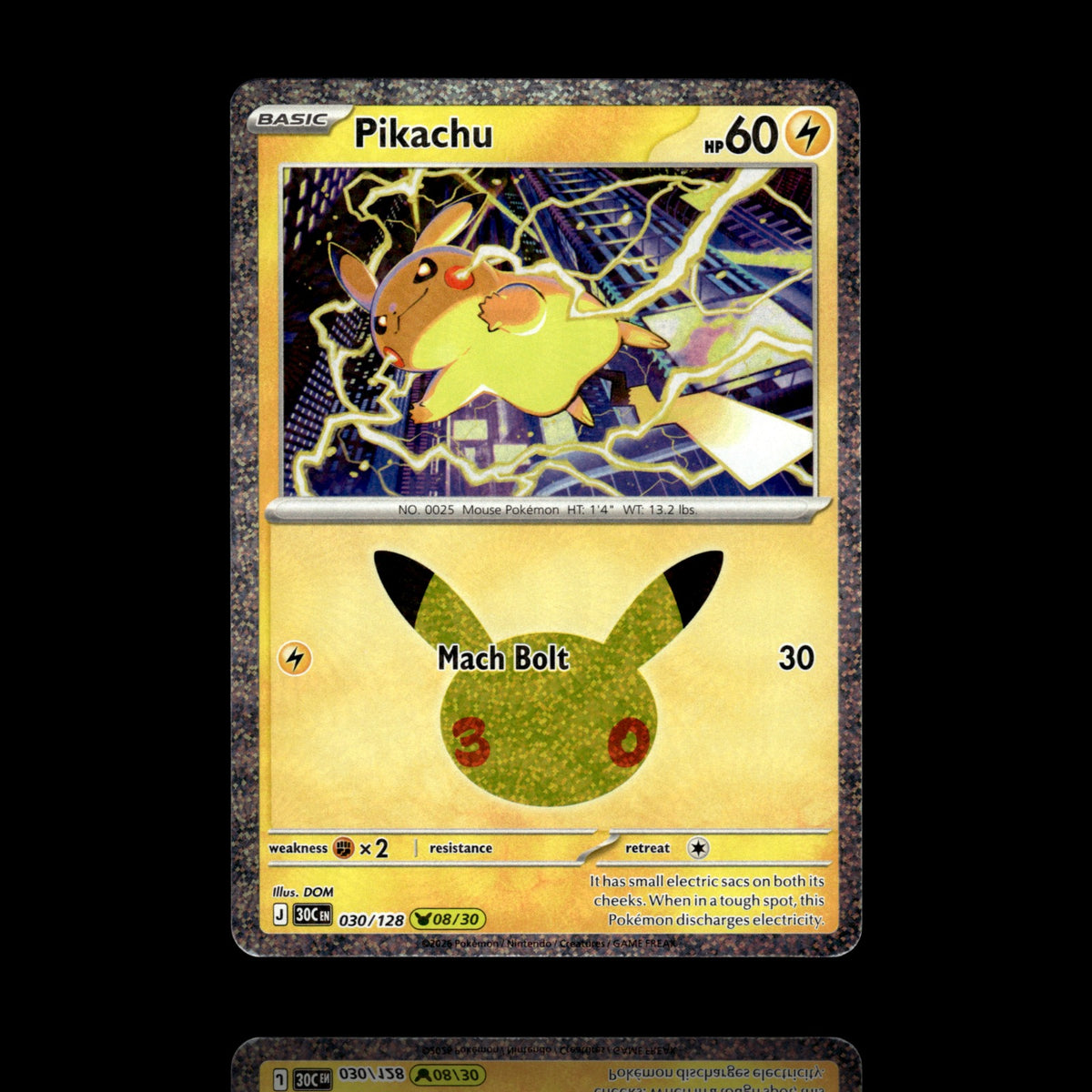 ▸ Pikachu | ME: 30th Celebration | Pikachu Rare | 030/128 | NM