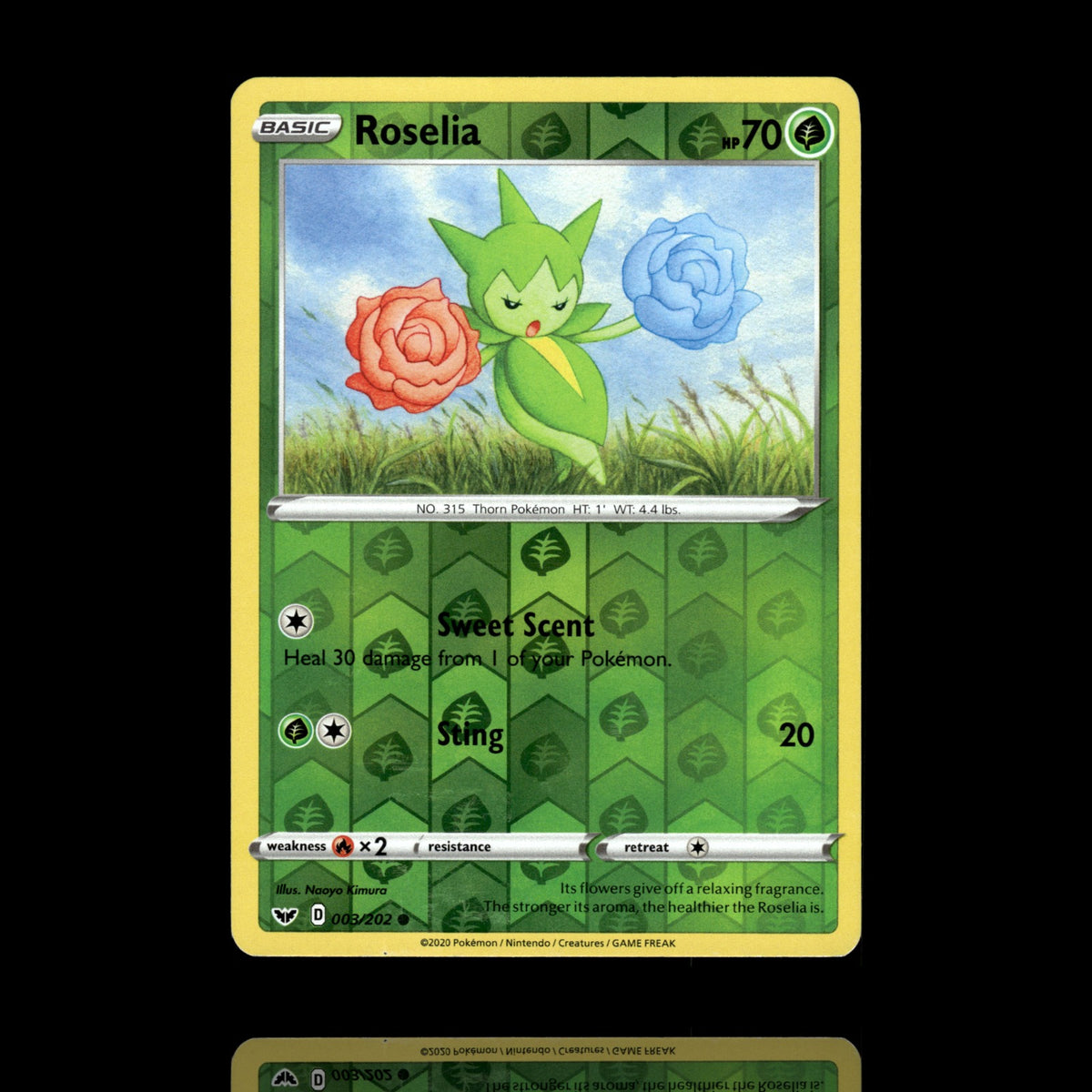 ▸ Roselia (003) | SWSH01: Sword & Shield Base Set | Reverse Holo | 003/202 | NM