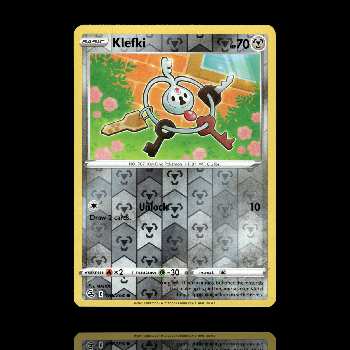 ▸ Klefki | SWSH08: Fusion Strike | Reverse Holo | 186/264 | NM