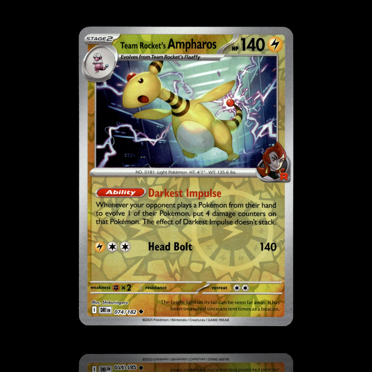 ▸ Team Rocket's Ampharos | SV10: Destined Rivals | Reverse Holo | 074/182 | NM